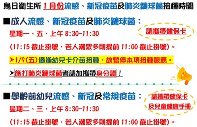 115年1月平日疫苗門診